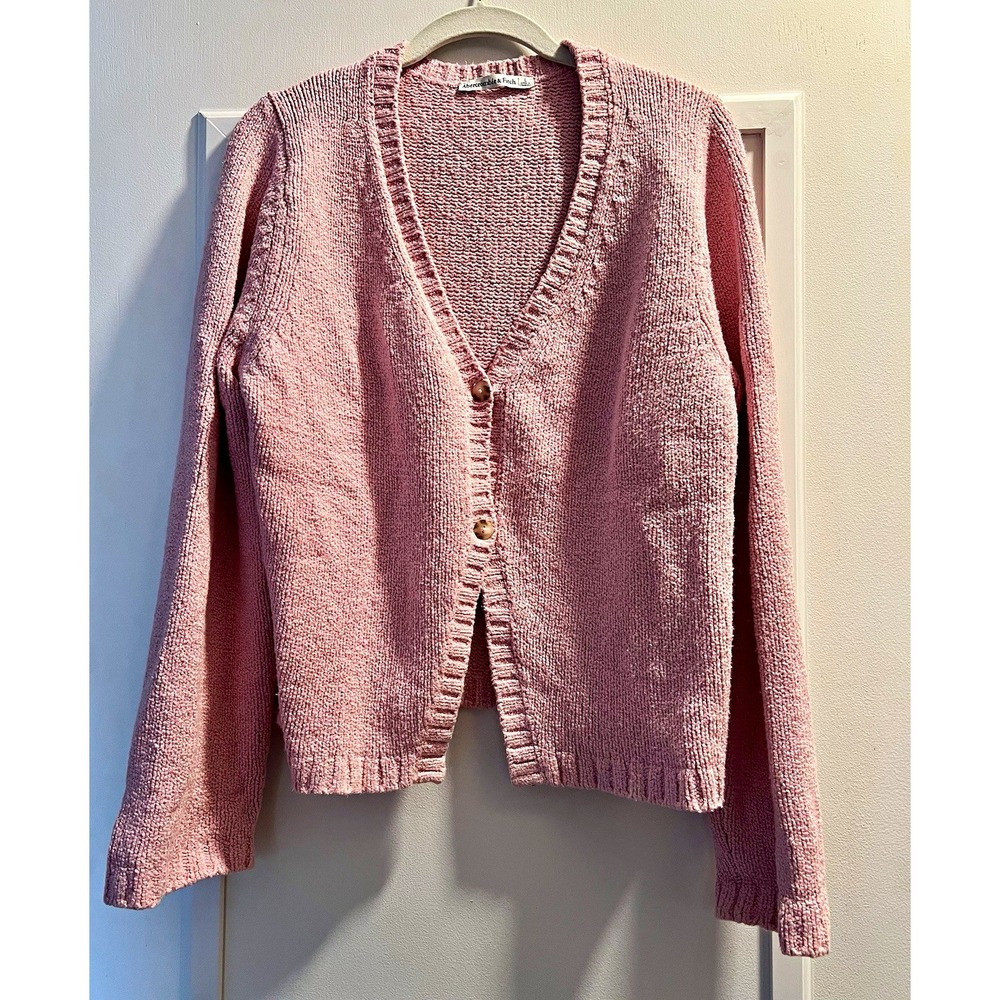 Abercrombie & Fitch Women’s L Pink Knit V-Neck Button-Front Cardigan Sweater